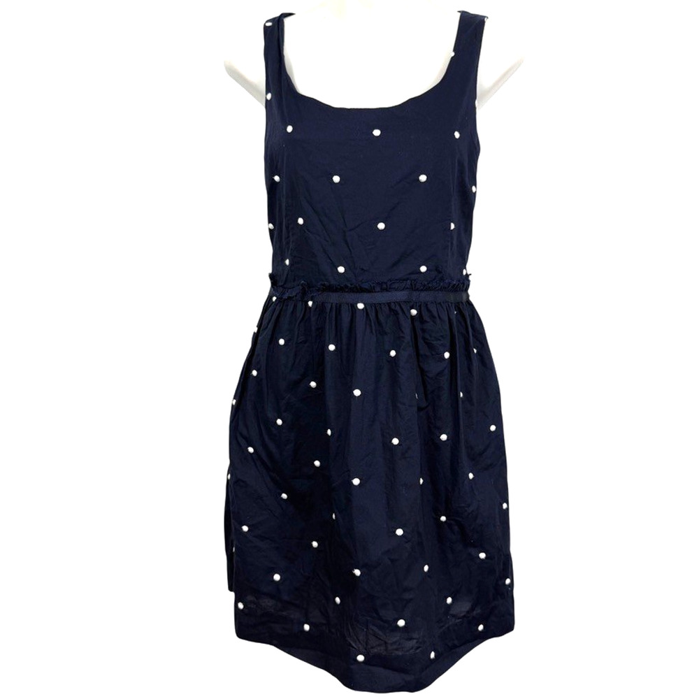 Gap Womens 100% Cotton Navy Blue Embroidered Polka Dot Sleeveless Summer Dress 2